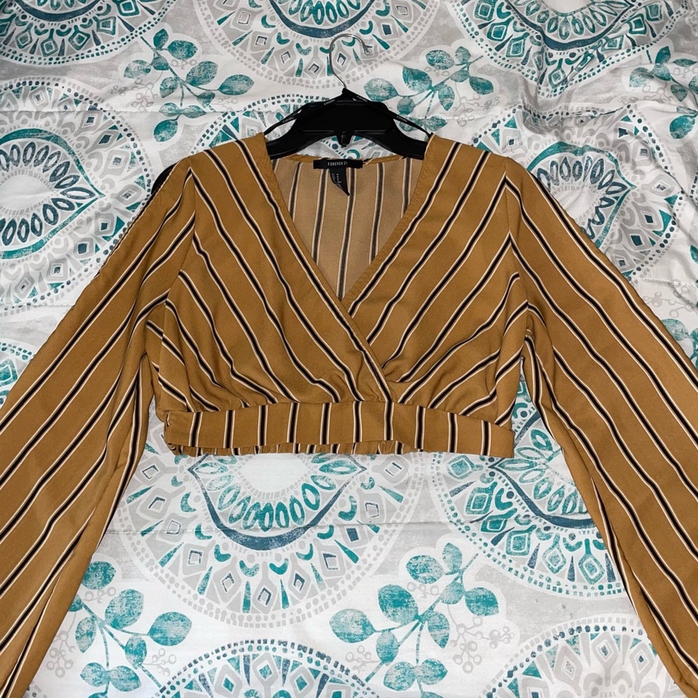 Striped Plunge Neck Crop Top